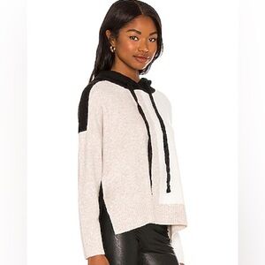 Central Park West White and Black Colorblock Hooded Sweater